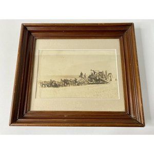 Antique Deep Well Walnut‎ Frame Sepia Pendleton Oregon 1914 Combine Farm